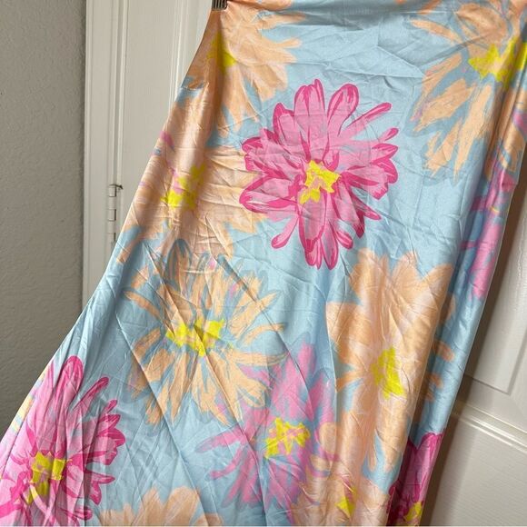 BNWT Peppermayo Spring Floral No Service Satin Blue Strapless Maxi Dress Sz 14 - Picture 5 of 12